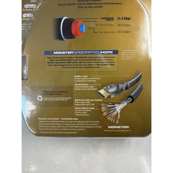 HDMI Monster Cable, 4K HDR Ultra HD Gold, 6 Ft. New/Sealed - Picture 9 of 13